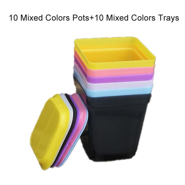 10 sztuk kolorowe plastikowe doniczki kwadratowy kwiat płyta donice na rośliny kreatywny dom leniwy kwiat dostarcza LYQ: 10 pots i 10 trays