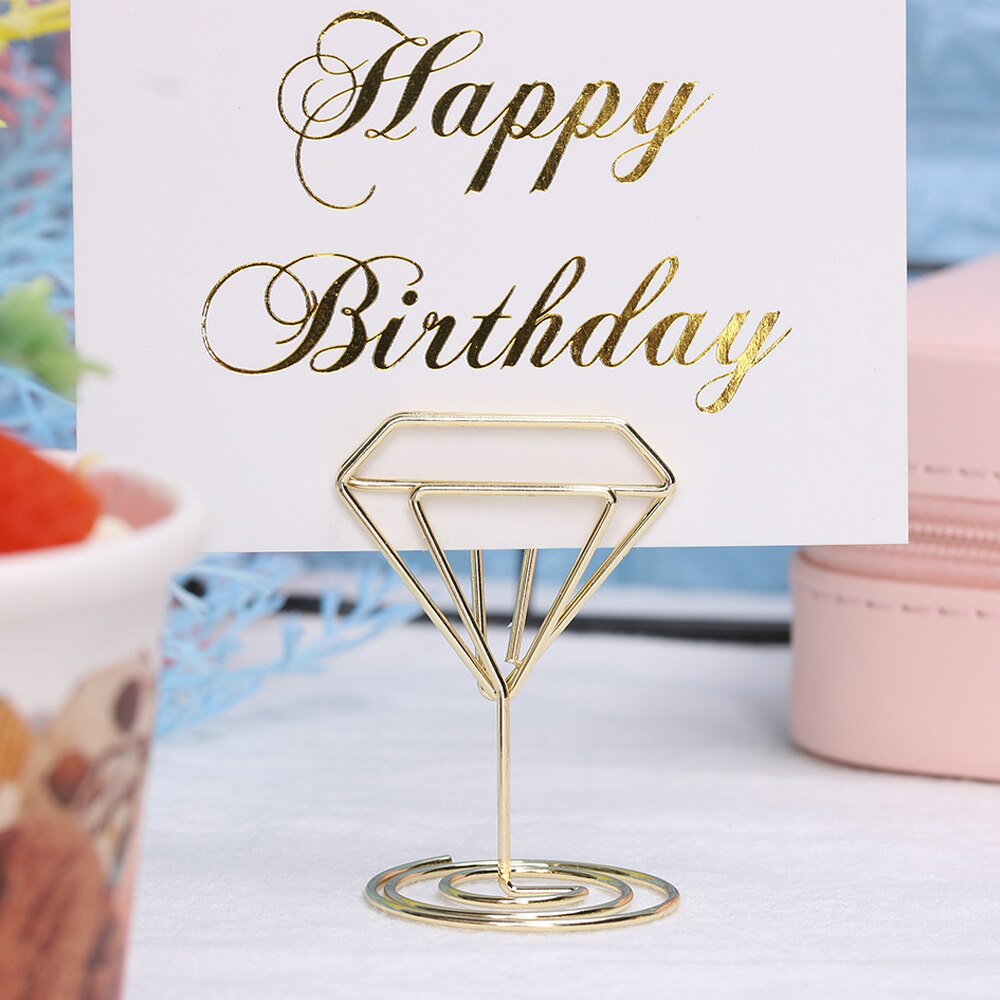 1/3/5Pcs Metal Heart Diamond Shape Clamp Place Card Holder Photo Clip Table Number Stand for Wedding Party Desktop Decor