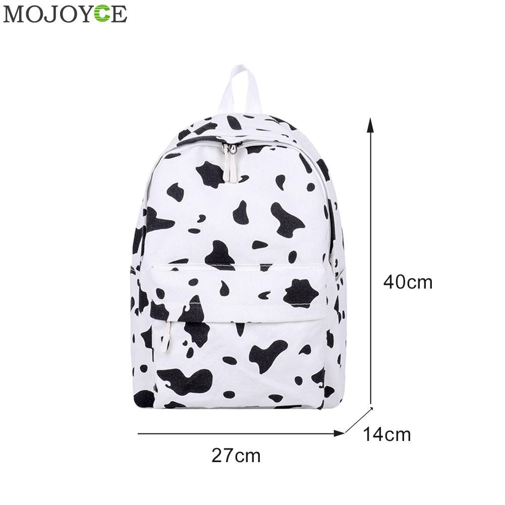 Women Canvas Backpack Cow Milk Print Students Girls Daily Shoulder School Bag Outdoor Shopping Accessaries Supplies