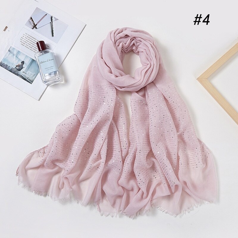 1PC Cotton And Linen Tassel Scarf Sequins Autumn And Winter Muslim Hijab Malay Headscarf