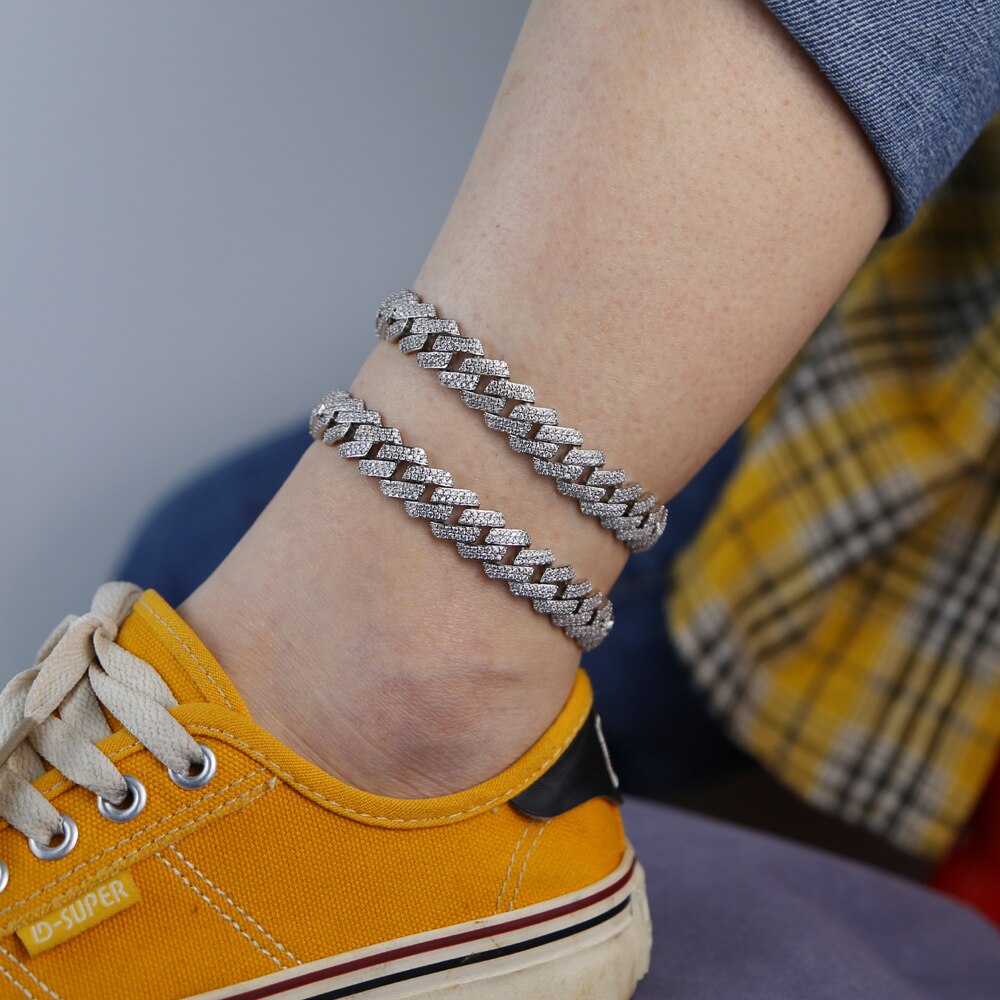 Parking Cz Baguette Anklet Hip Hop Punk For Wonem Jewelry 12mm Iced Out Cubic Zircon Miami Curb Cuban Link Chain Anklets