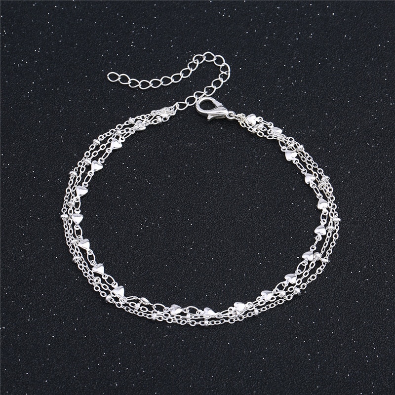 925 ægte sterlingsølv anklets hjerte charme fodlænket fodarmbånd romantiske smykker  s925 ankelbenarmbånd  ab138