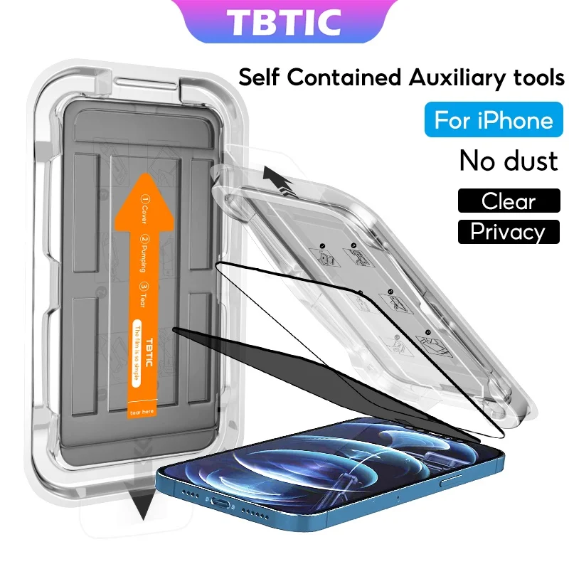 TBTIC Screen Protector For IPhone 16 15 14Plus 13 12 11 ProMax XXs XR Tempered Glass HD Privacy Easy Install With Auto Alignment