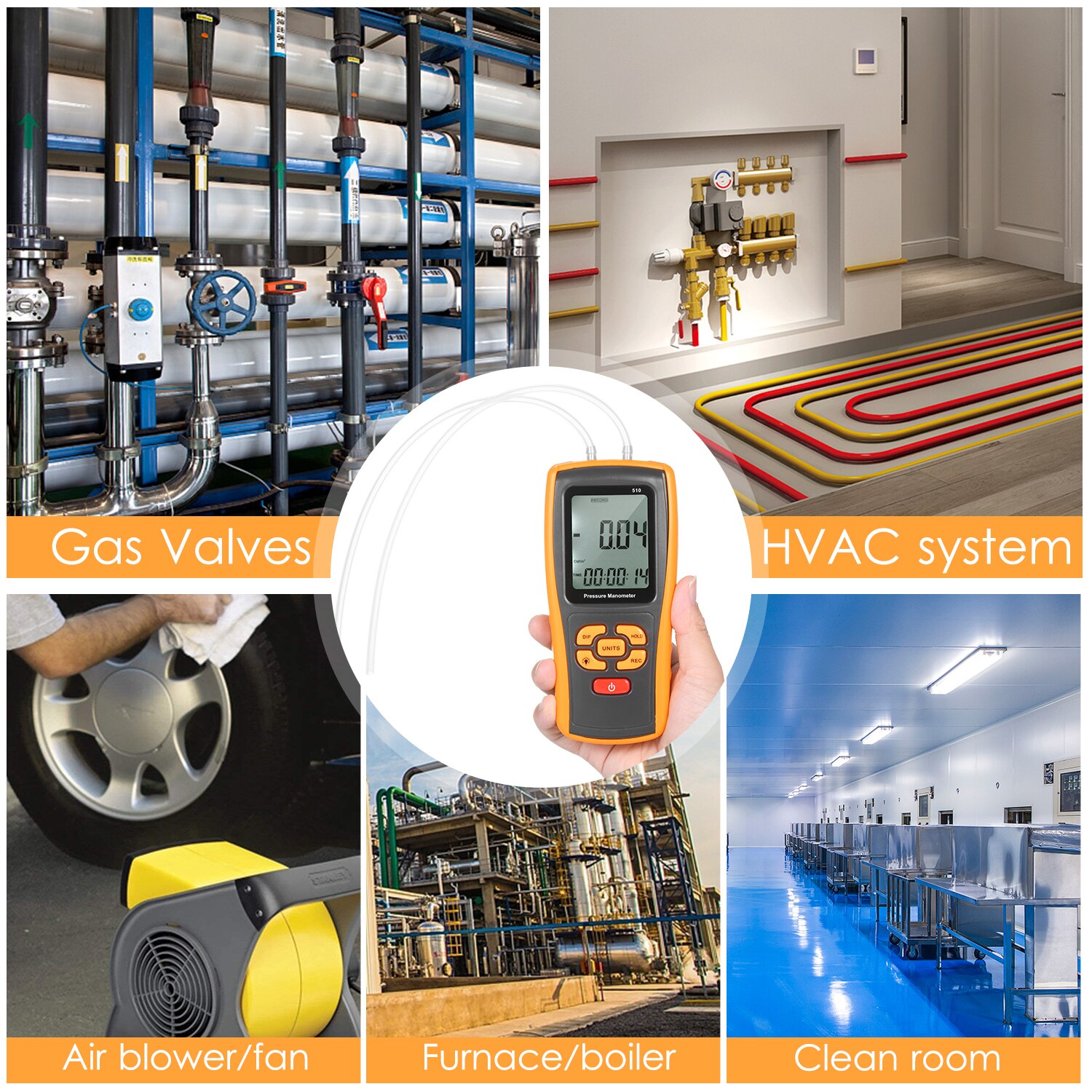 KKmoon Precision Digital Manometer ±10 kPa Air Pressure Meter Differential Pressure Gauge Micromanometer Pressure Tester