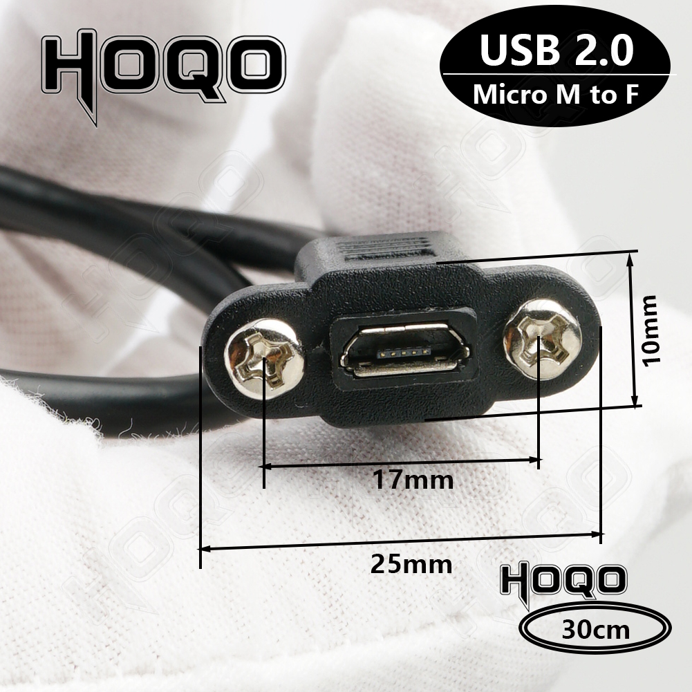 1ft Micro Usb Usb 2.0 Male Connector Naar Micro Usb 2.0 Vrouwelijke Verlengkabel Pitch 17Mm Met Schroeven Panel mount Hole 0.3M