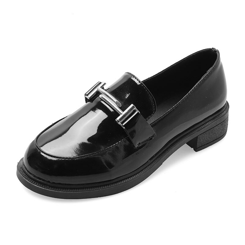 Mocasines de cuero japonés con hebilla de Metal para mujer, zapatos femeninos de tacón grueso, estilo derby, zapatos de cuero pequeños