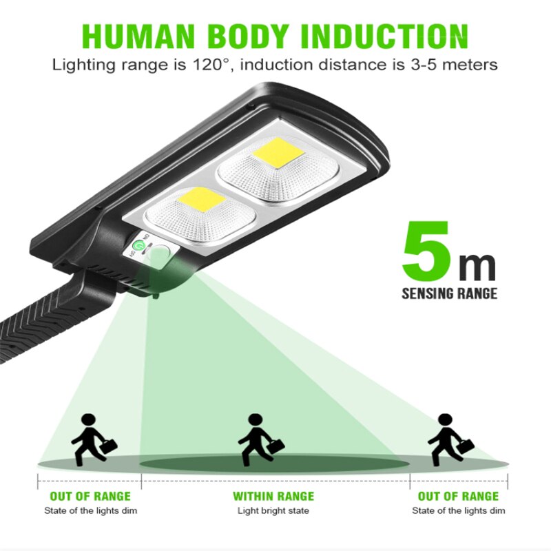 COB LED lampadaires solaires extérieur étanche IP65 lumière de jardin solaire PIR capteur de mouvement télécommande lampe solaire applique murale