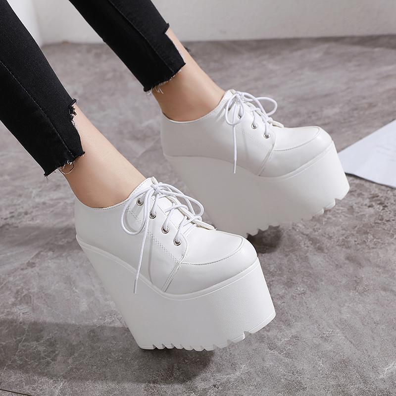 16cm Autumn Women Shoes Boots Women Wedges Heel Platform Ankle Boots: White / 5