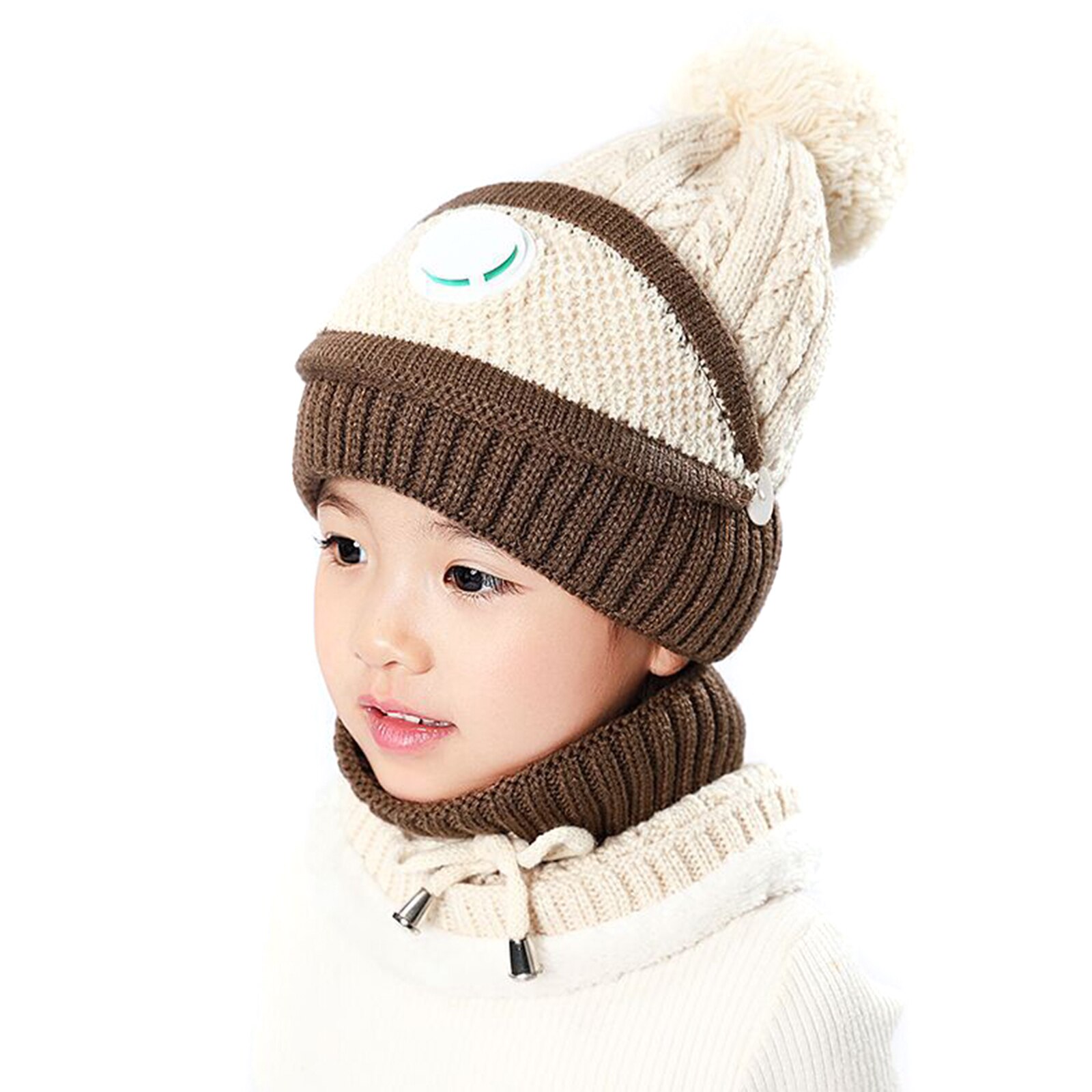 3 in 1 Kids Knitted Scarf Hat Face Mask Set with Breathing Valve Winter Warm Soft for Children Outdoor -MX8
