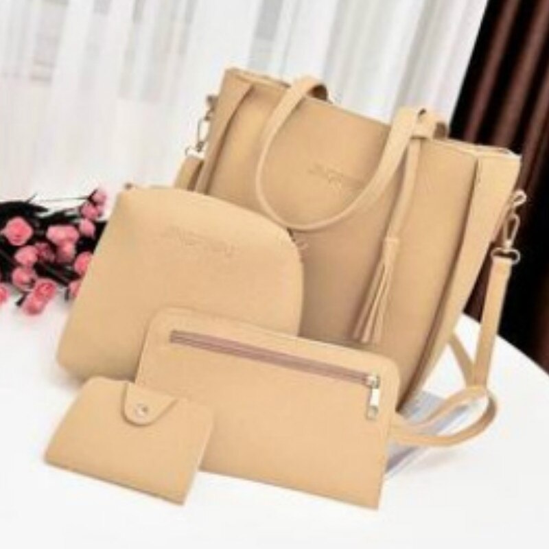 Mode Vier Stuk Schoudertas Messenger Bag Portemonnee Handtas Vrouw Zak Lederen Duurzaam Retro Schoudertas Sac Belangrijkste Femme: Khaki