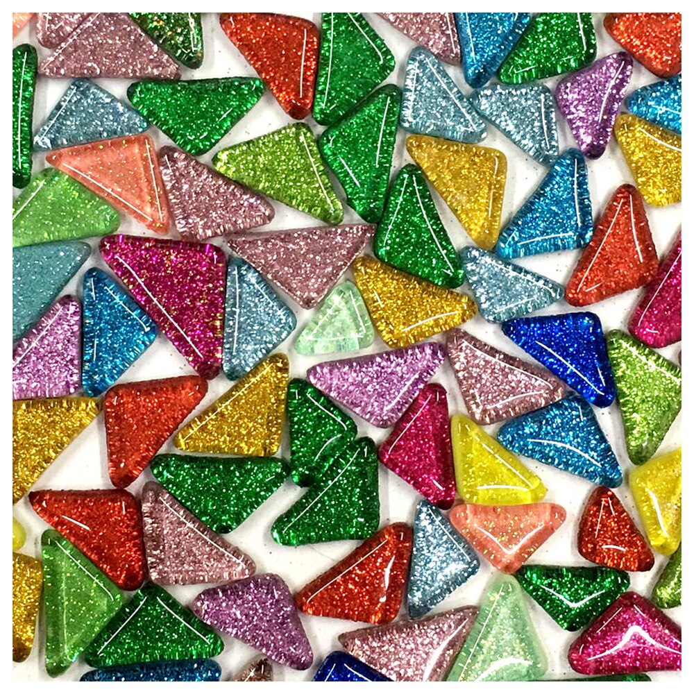 120g 70Pcs Glitter Shiny Crystal Mosaic Tiles 1-2cm Square Triangle Shape DIY Mosaic Stone Multi-Color Optional Craft Materials