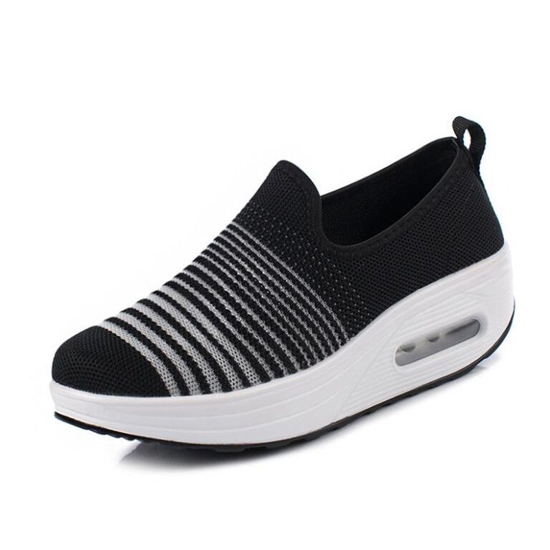 Summer Toning Shoes For Women Fitness Walking Shoes Slip on Slimming Jogging Sneakers 4.5 cm Wedge Platform Swing Shoes: black / 40