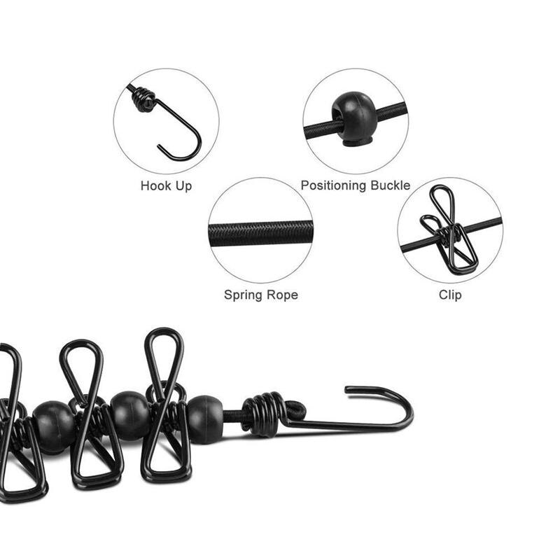 Corde à linge Flexible, épingle à linge portable 12 pièces, 13 boutons noirs pour camping, randonnée, plage et maison (noir + violet)