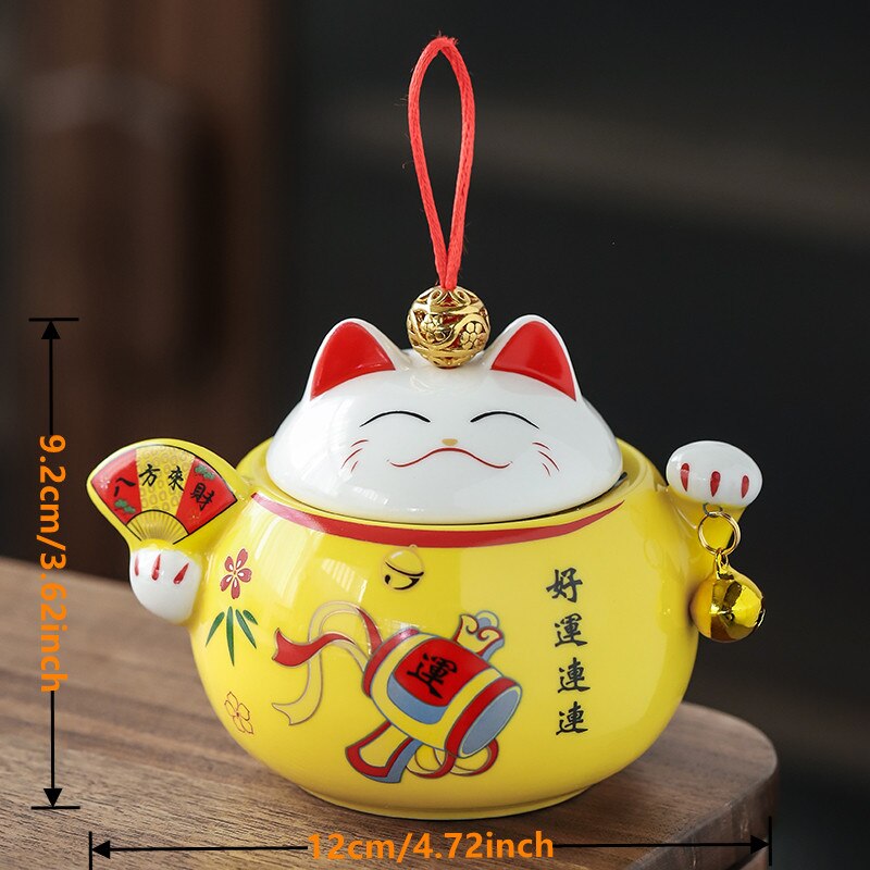 Bocaux en céramique multifonctions, pot à thé, pot à épices, décor rustique de maison Kawaii, décoration de salle, chat porte-bonheur: YELLOW