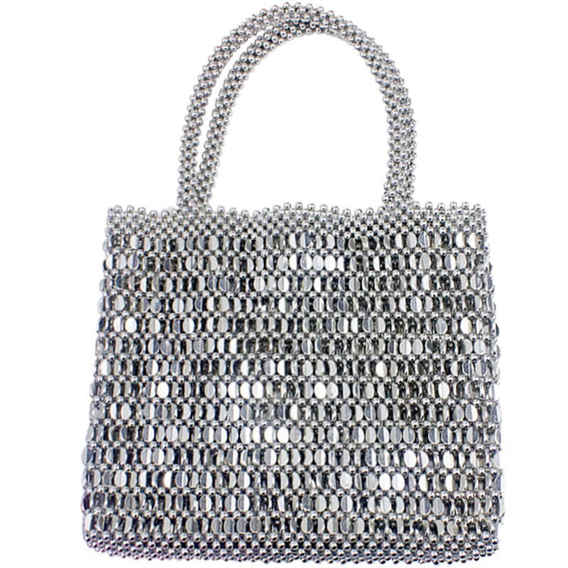 Felsen Silber oben-griff Tasche Frauen Punk schwer Metall Totes Jahrgang Abend Party praktisch Tasche Handgemachte Perlen retro perle Tasche