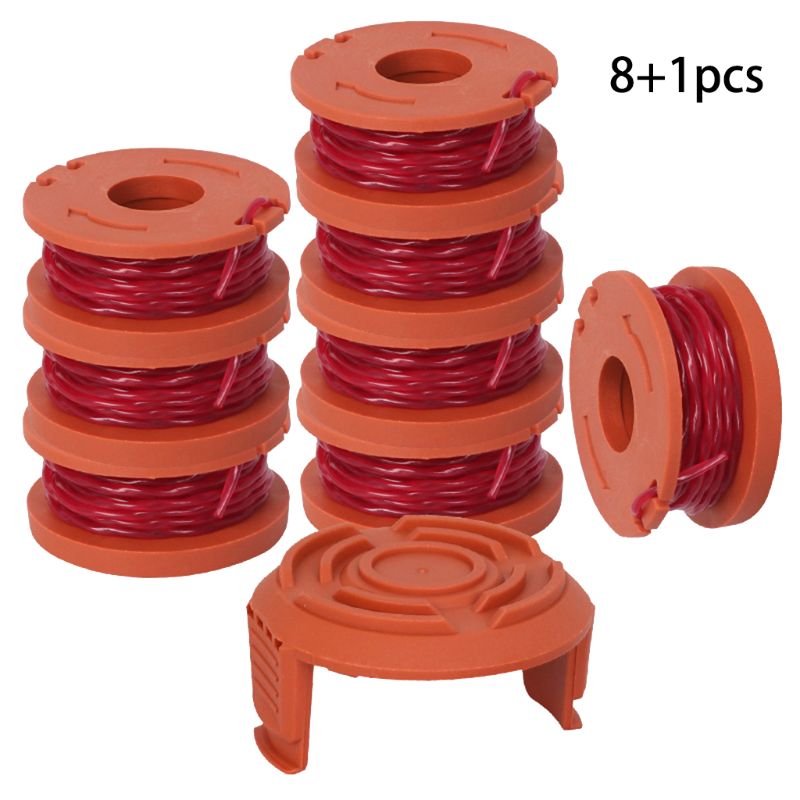 Line String Trimmer Replacement Spool 3M String Trimmer Spool Line for WORX, 9 Pack (8 Pack Grass Trimmer Line, 1 Trimmer Cap)