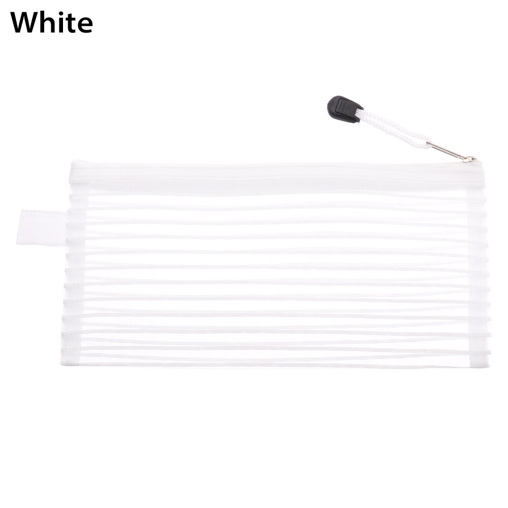 Trasparente Della Maglia sacchetto di Nylon Del Sacchetto Delle Donne Del Sacchetto Della Chiusura Lampo di Cancelleria Semplice Trucco Cosmetico di Immagazzinaggio Del Sacchetto Portatile di Viaggio Make up Organizer: white