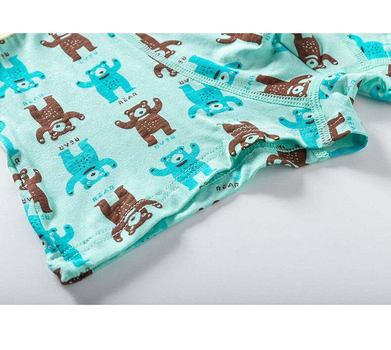 4Pcs/1lot Kids Boys Cartoon Print Underwear Children Cute Bear Pattern Boxers Teenage Boys Cotton Underpants Age For 3-14Y