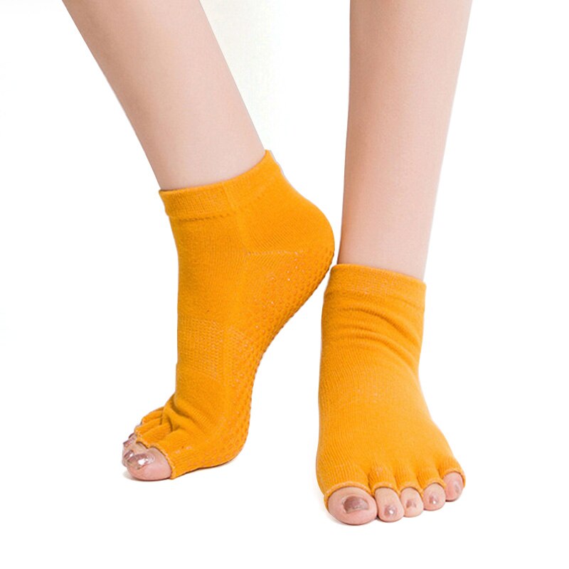 Antiderrapante meia toe yoga pilates meias meia massagem esportes aberto-dedo do pé meias de dança algodão pilates dança exercício esporte meias: 04