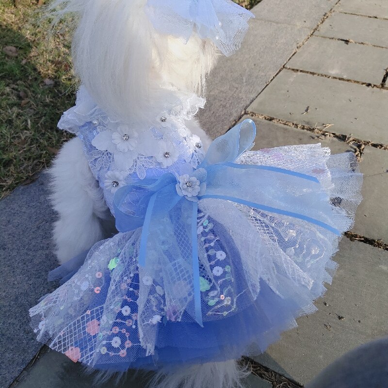 Vestido de lujo con lentejuelas y lazo para perro, vestido de princesa de color azul claro y rosa, a la , tutú de boda para perros pequeños