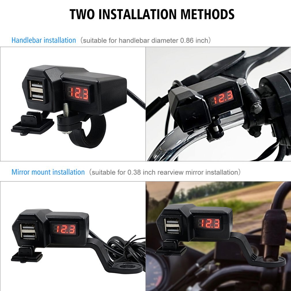 Neueste 12V Auto Motorrad Handy Ladegerät Abs Dual Usb Mit Schalter 24V Rv Boot Auto Ladegerät + voltmeter
