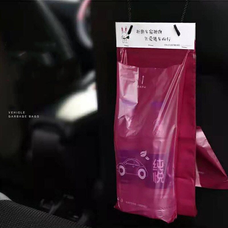 50pcs Car Trash bag Disposable Self-Adhesive Car Biodegradable Trash Garbage Storage Bag Vomit Bags Car Trash bin Rubbish Holder: Red