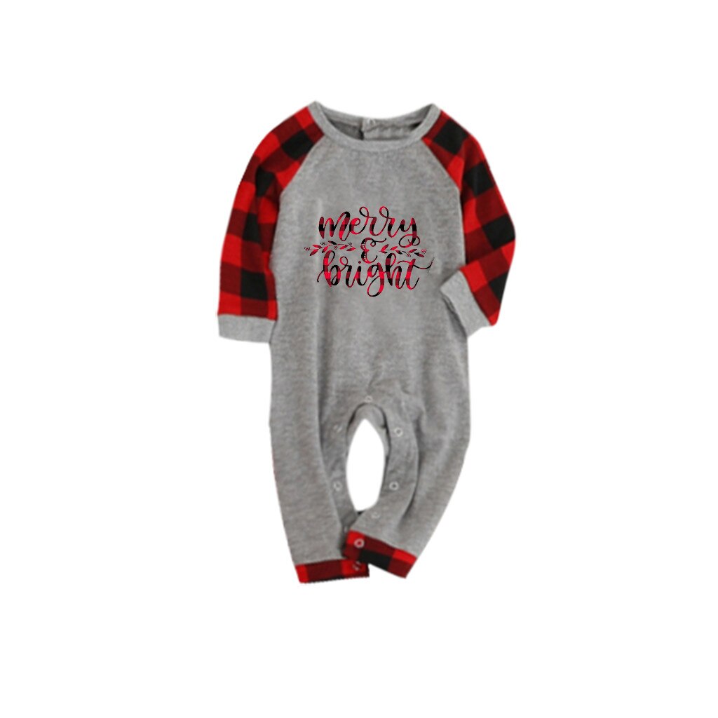 Winter Familie Kerst Pyjama Set Kids Baby Nachtkleding Familie Outfits Met Lange Mouwen O-hals Brief Print Tops + Plaid Broek set