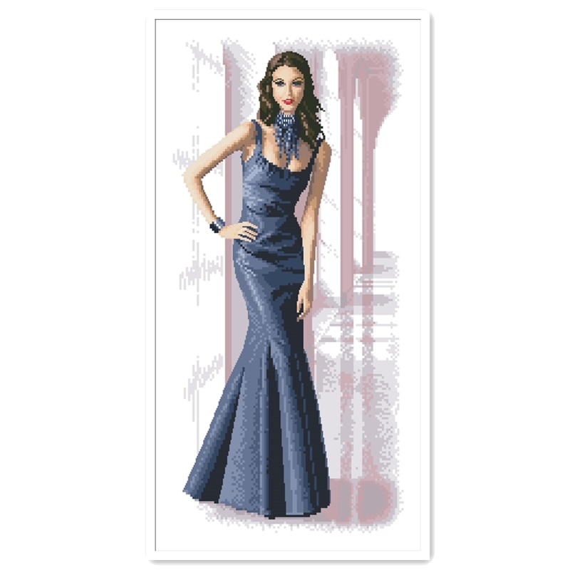 Isabella punto croce kit donna grigio vestito 18ct 14ct 11ct tessuto bianco filo di cotone da ricamo FAI DA TE cucito a mano