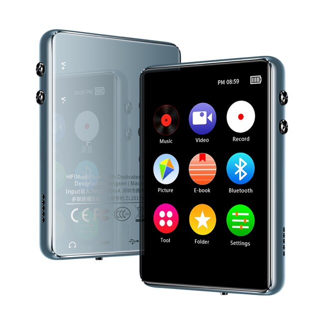 Touch Screen 2.4 inch Metal Bluetooth 5.0 MP3/MP4 Player HiFi Music Player Built-in Speaker With E-book Recording/FM Radio/Video: Silver / 32GB