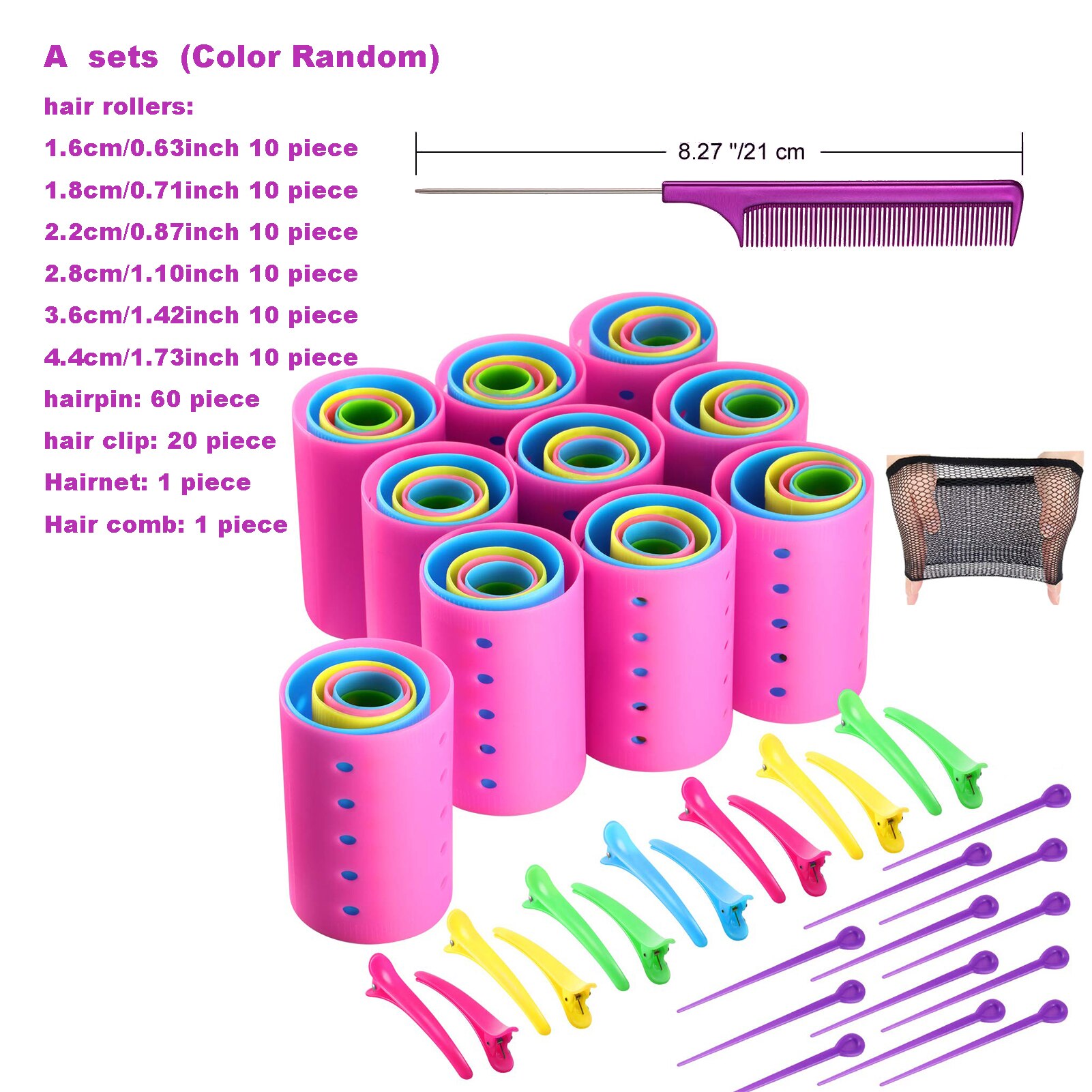 120/142 Pieces Magnetic Hair Rollers Set Smooth Hair Rollers with Duckbill Clips Hairdressing Styling Tool, Random Color 6 Sizes: 142 pcs color random