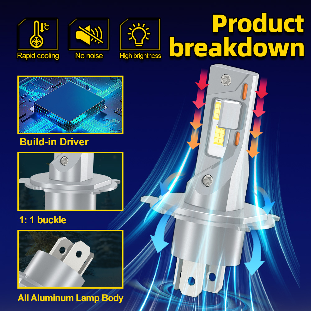 Bombilla LED para faro de motocicleta H1 H4 H7 H11, 60W, luz Led para Moto, luz alta y baja, tubo de cobre de 6000K, lámpara para patinete Canbus, 1 ud.