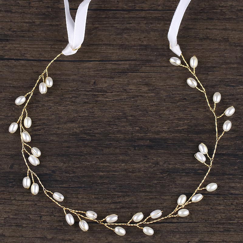 Girls Bridal Headband Imitated Pearl Crowns Girls Bridal Wedding Headband Floral Garland Romantic Flower Headband Girls: Light Yellow Color