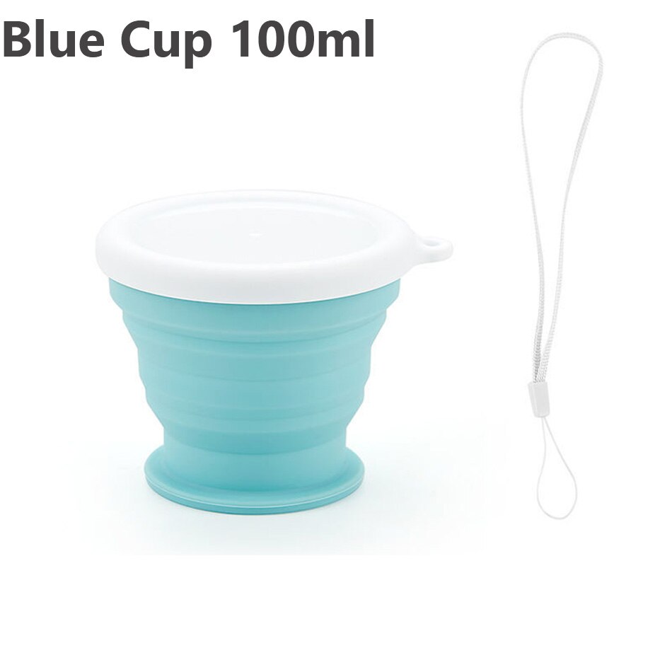 Collapsible Coffee Cup with Lids Reusable Camping Tea Cup for Portable Foldable Hiking Traveling Office Eco-friendly Sustainable: Blue Cup 100ml