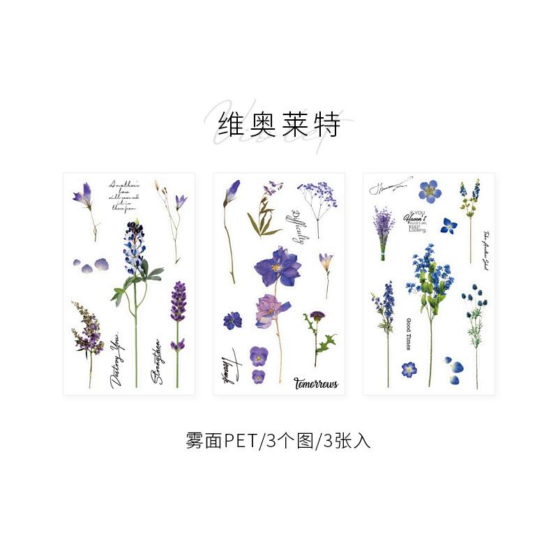 3 Sheets Floral Plants Adhesive Stationery Sticker Diy Album Scrapbooking Diary Planner Journal Sticker Decorative Label: B