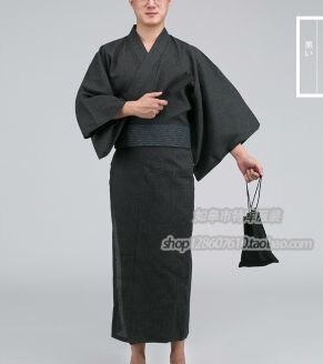 Kimono japonés tradicional de otoño con Obi y bolsa Albornoz de algodón 100% para hombre Kimono para hombre bata de dormir 101101: 1 / L