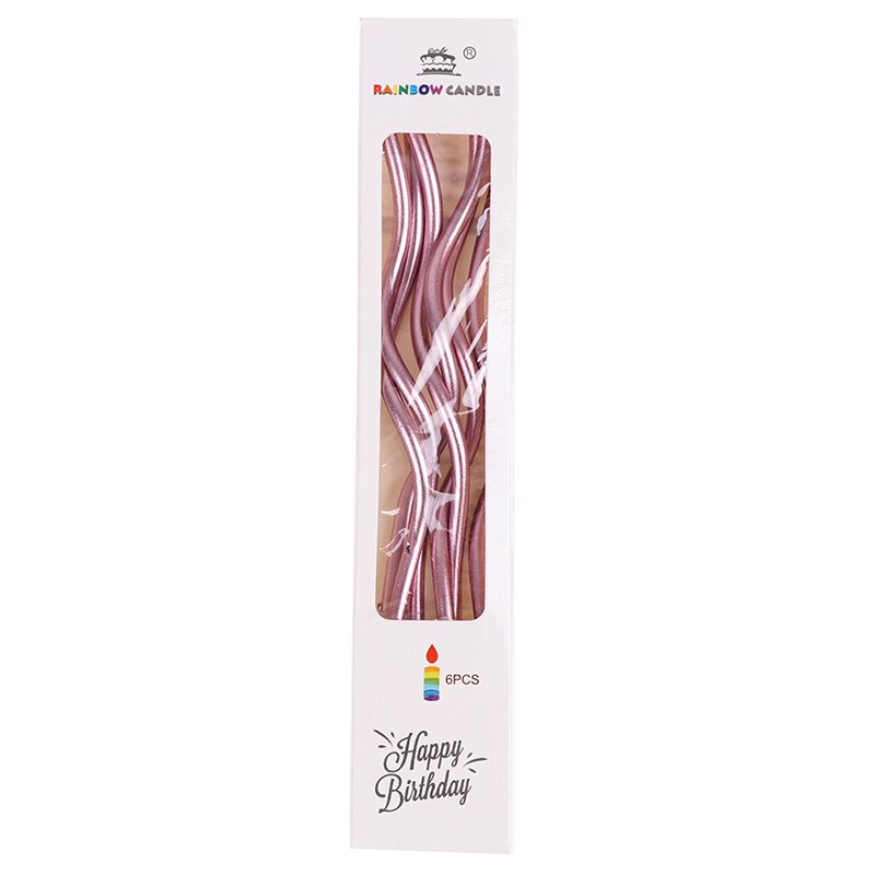 6Pcs/box Threaded Candle Curved Cake Candle Long Curving Cake Safe Flames Kids Birthday Cake Romantic Decorations 1box: rose gold