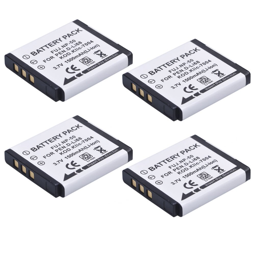 1500mAh NP-50 FNP50 NP50 KLIC-7004 D-Li68 Batterie pour Fujifilm X10 X20 F50 F75 F665 F775 F900 EXR F505 F305 F85 F200 F100 F50FD.: 4 Batteries