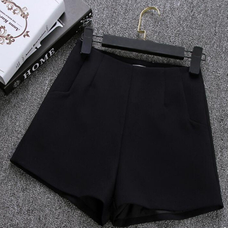 Summer Sportswear Women Sports Shorts Female Tennis Shorts Pockets Zipper Solid High Waist Sporting Shorts: Black / S