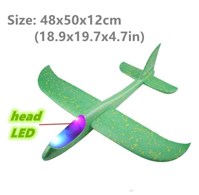 50CM Big Foam Plane Flying Glider Toy With LED Light Hand Throw Airplane Outdoor Game Aircraft Model Toys for Children Boys: 50cm Green head LED