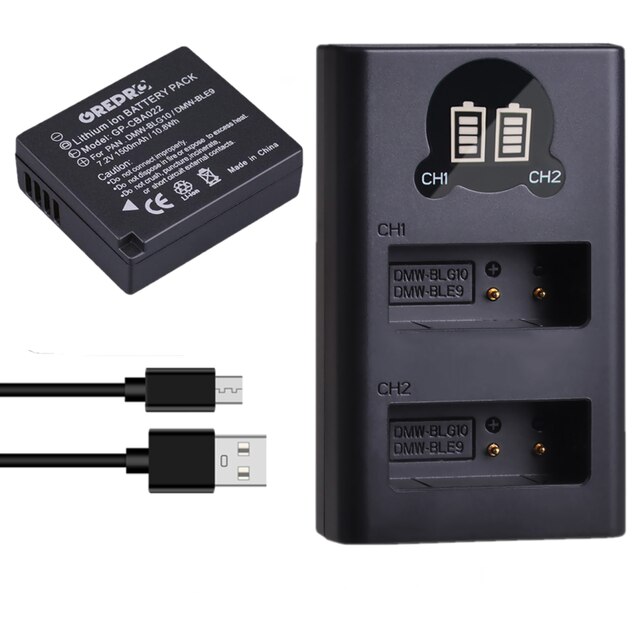 DMW-BLE9 DMW-BLG10 Batterie pour Panasonic Lumix BLG10E BLE9E LX100 DMC-GF6, DMC-GX7 GX80, DMC-TZ80, DMC-TZ100 TZ90: 1Battery and Charger
