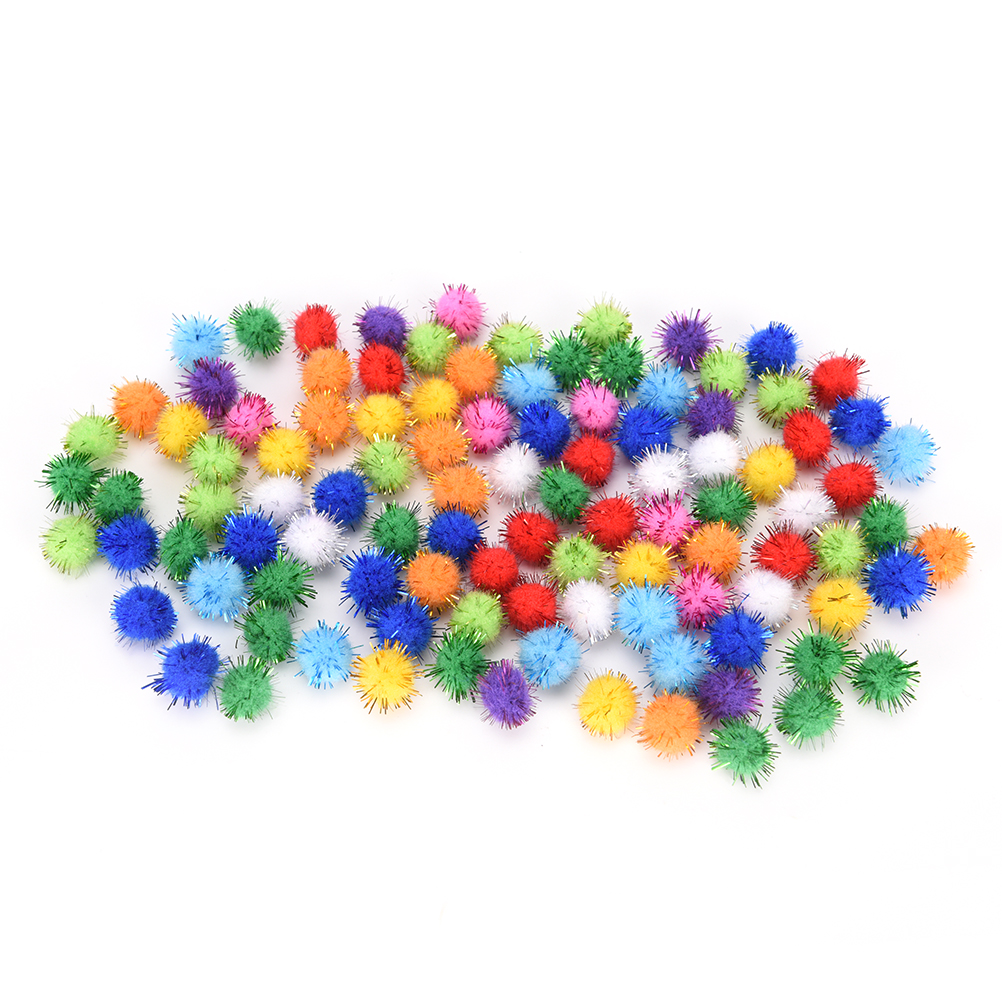 100 stk / parti farverige småkugle kattelegetøj 15mm glitrende glitter tinsel pompom bolde katte legetøjskugler: Default Title
