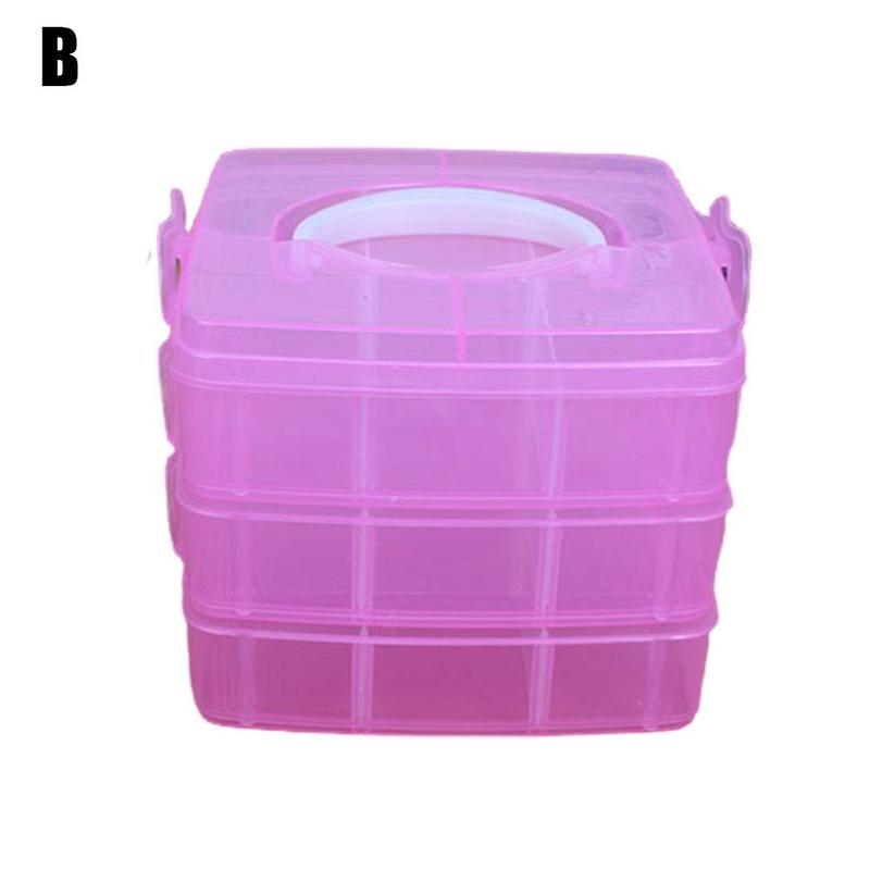 Caja de almacenamiento de cuentas de plástico transparente para joyería, contenedor de herramientas de bricolaje, organizador desmontable, 3 posiciones, 4 colores: B