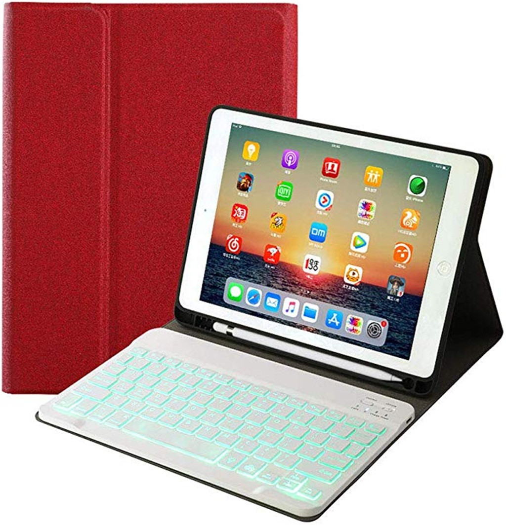 For Apple iPad 7th Gen 10.2" Detachable Bluetooth Keyboard Case Cover Stand/Removable Backlit Bluetooth Keyboard Cover: Pink