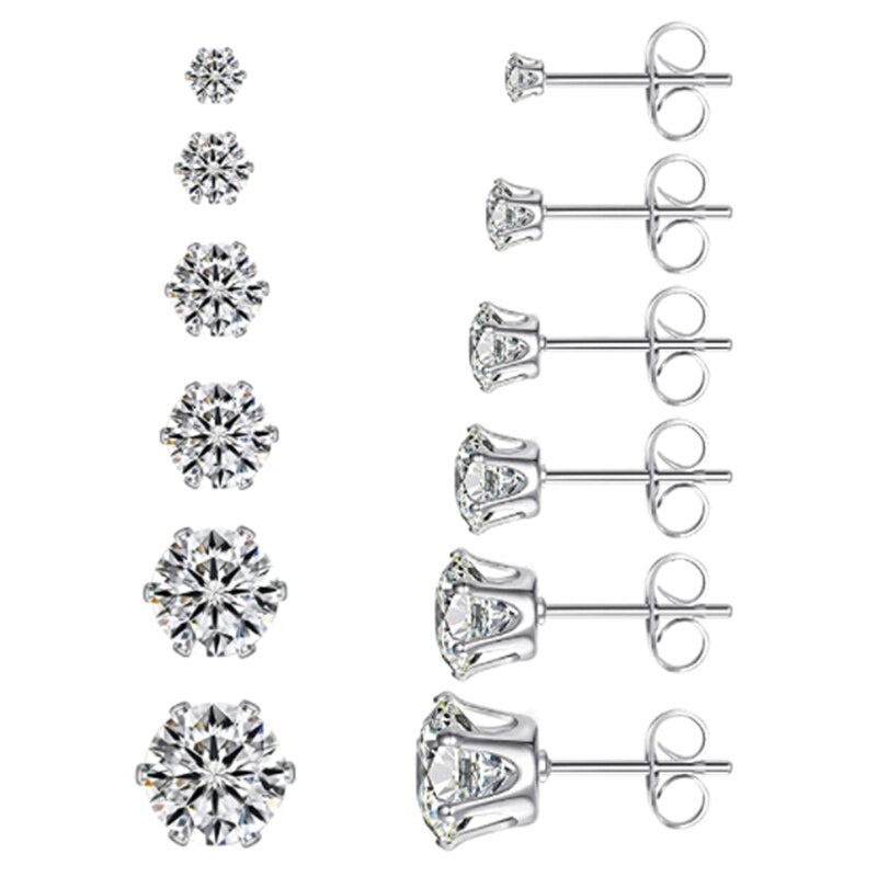 1 Paar 3/4/5/6/7/8Mm Crystal Stud Earring Voor Mannen Vrouwen rvs Cz Zirkoon Oor Piercing Stud Earring Voor Jongen Meisjes Sieraden