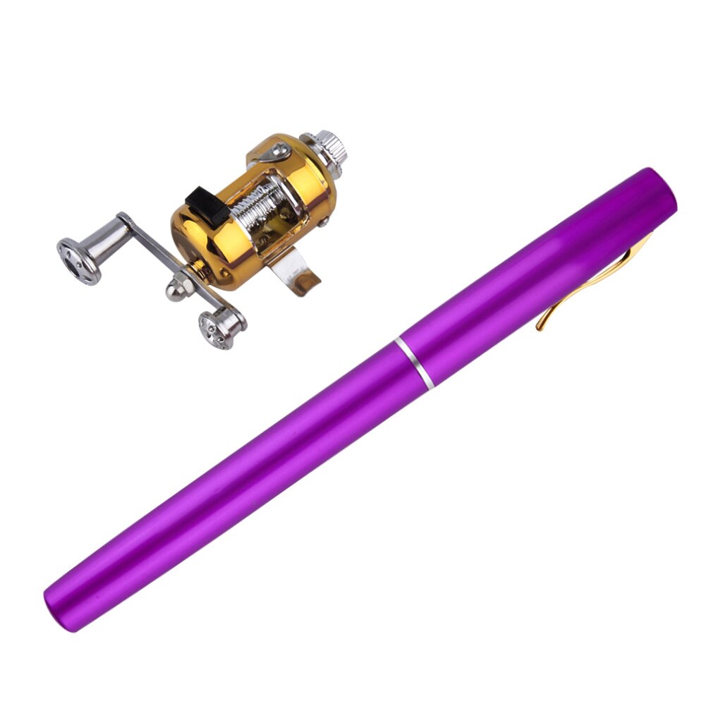 Mini stylo de poche télescopique Portable, canne à pêche sur glace, ensemble Combo canne à poisson + moulinet, accessoires d'outils de pêche: Violet