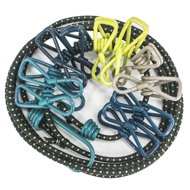 Portable Camping Clothesline Sock Line Hanging Laundry Drying Rope With 12 Clips Used on RV Boat Balcony Attached on Tree: CR