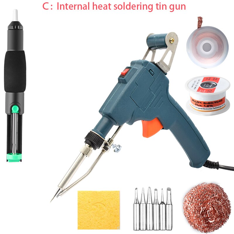 60W 110V/220V US/EU Hand-held Internal Heating Soldering Iron Automatically Send Tin Gun Soldering Welding Repair Tool: Dark Blue / EU