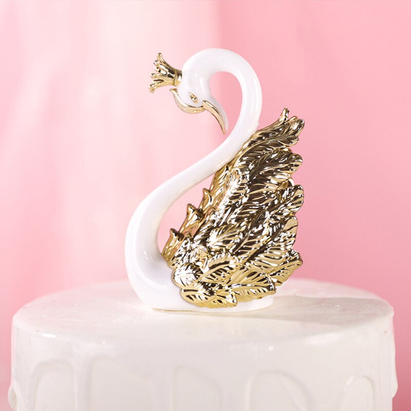 1 Paar Romantische Kroon Zwaan Taart Topper Flamingo Cake Dessert Bakken Decor Ornament Verjaardag Bruidstaart Decoratie Benodigdheden: 2