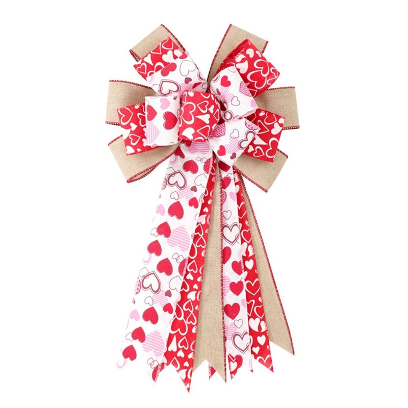 Q0KF Heart Printed Bow Pink DIY Valentine's Day Bows Decoration for Shop Garden Party: Sweet first love