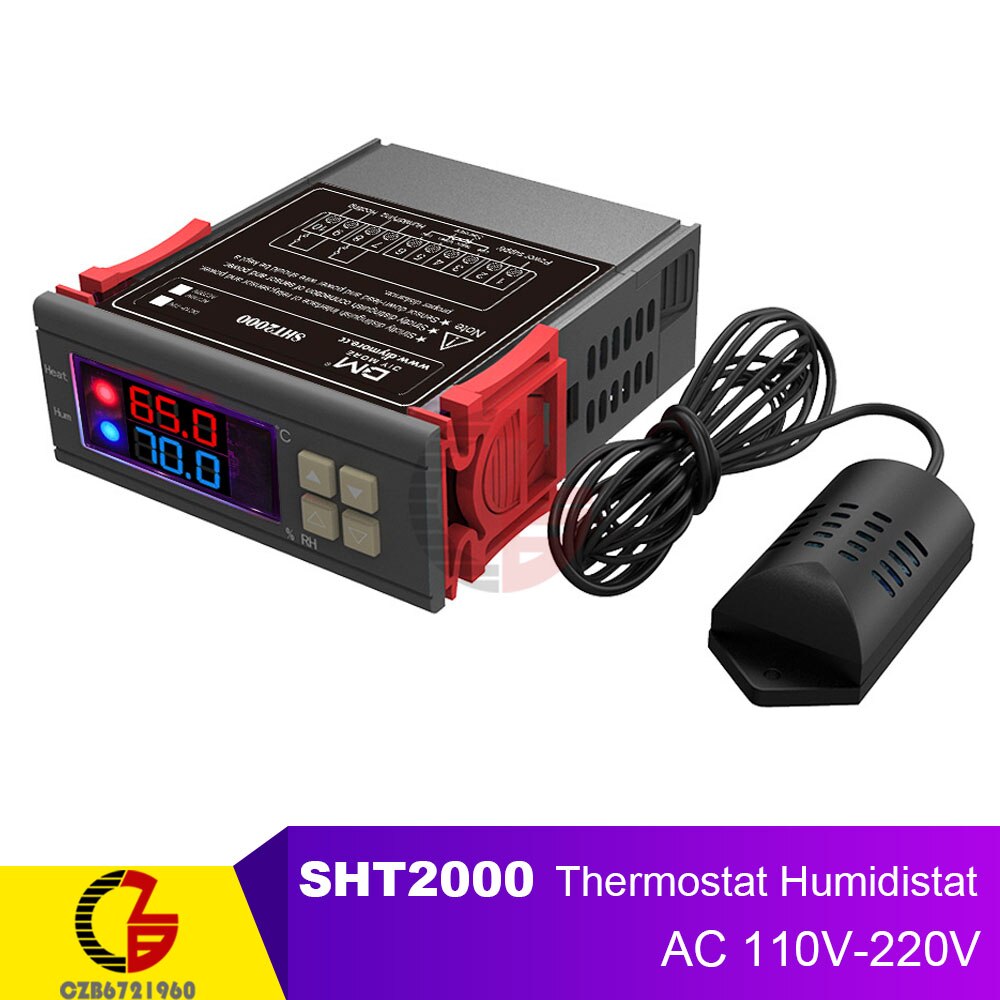 110V 220V 12V LED Digital Temperature Humidity Controller Indoor Brewing Incubator Thermostat Humidistat Therometer Hygrometer: SHT2000 AC 110-220V